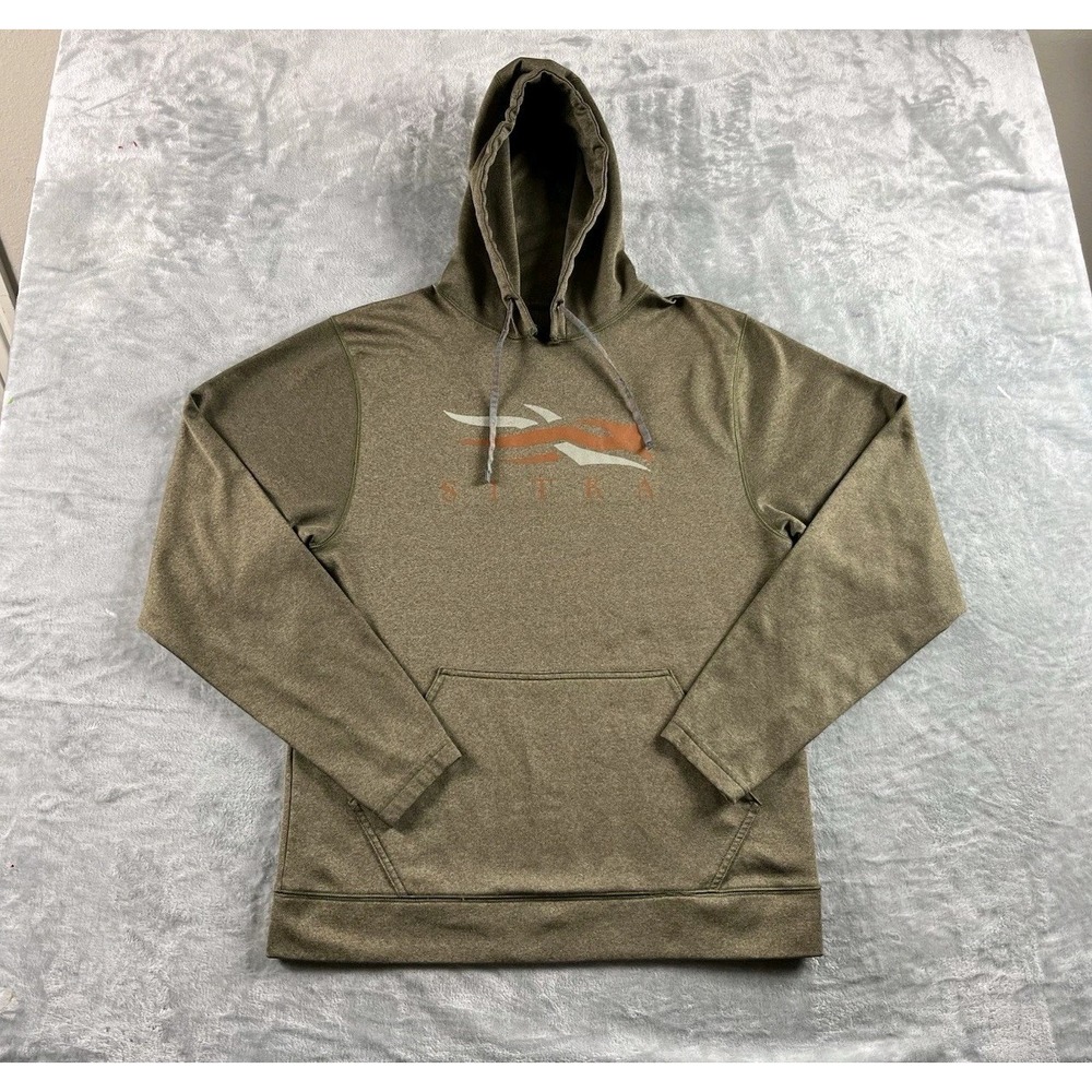 Sitka Hoodie Mens Large Green Logo Fleece Pullover Hunting Outdoor Gear READ